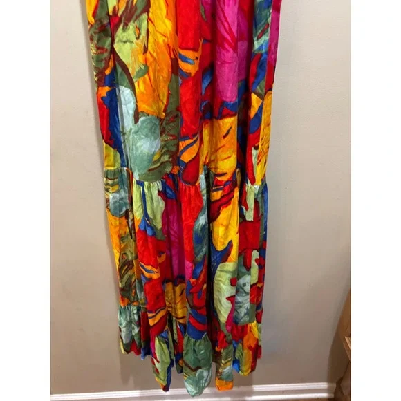 MSK Halter Maxi Dress Colorful Floral Tiered Sleeveless Vibrant Bohemian Size M - Picture 5 of 9